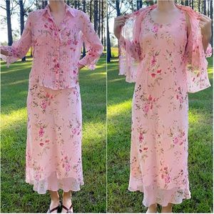 Two Piece Vintage Soft Pink Dress with Sheer Button Blouse Overlay Small 80s 90s